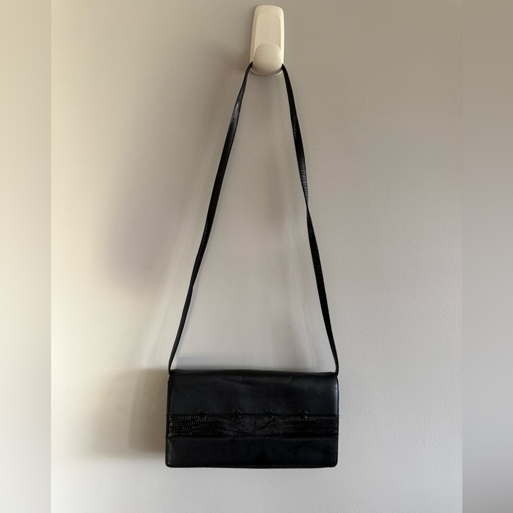 Sondra Roberts Black Leather Crossbody Clutch Purse